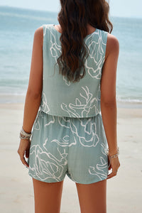 Printed Cropped Tank and Shorts Set