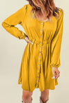 Yellow Button Up High Waist Long Sleeve Dress