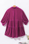 Pitaya Pink 3/4 Sleeve Tunic Babydoll Velvet Shirt