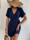 Tied Cuffed Sleeve Surplice Dress