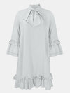 Frill Tie Neck Three-Quarter Sleeve Dress