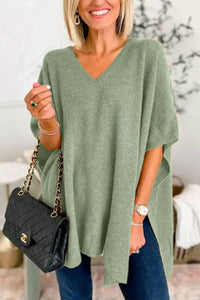 Slit V-Neck Half Sleeve Knit Top