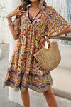 Devine Printed V-Neck Half Sleeve Mini Dress