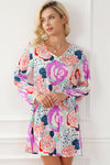 Multicolor Bracelet Bubble Sleeve Blooming Flower Print Dress