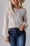 Blusa de manga larga con cuello redondo de leopardo