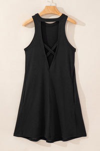 Black Crisscross Cut-out Back Knit Sleeveless Dress