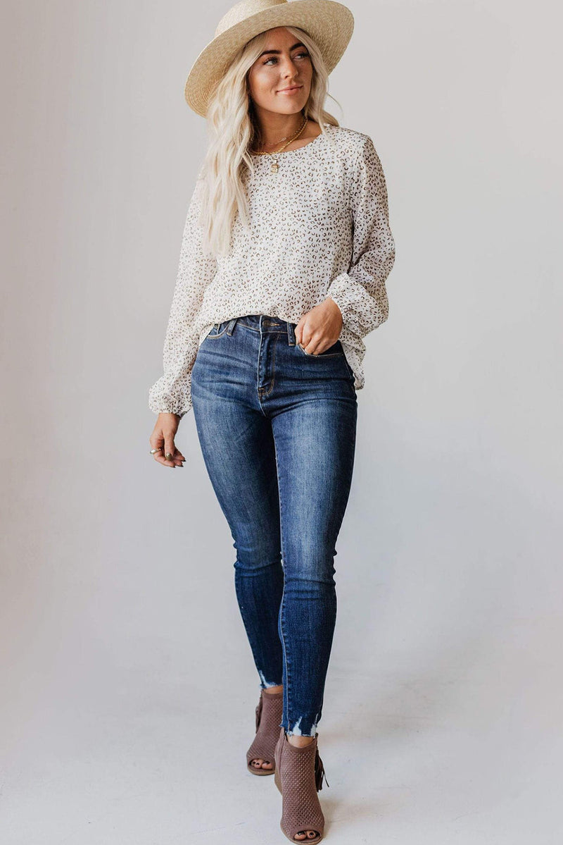 Leopard Crew Neck Long Sleeve Blouse