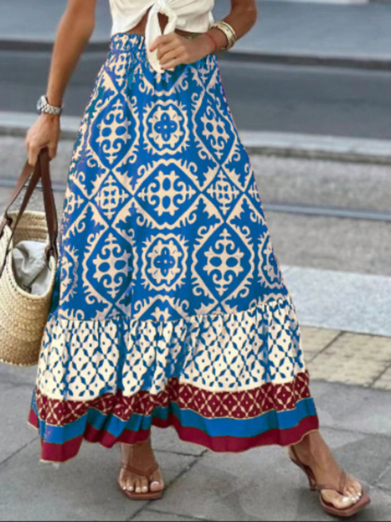 Geometric Elastic Waist Maxi Skirt