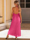 Backless Pleated Halter Neck Dress