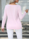 Decorative Button Round Neck Long Sleeve T-Shirt