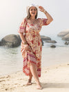 Plus Size Printed Square Neck Ruffle Hem Dress