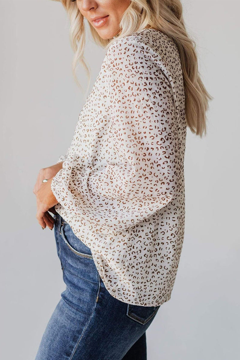 Leopard Crew Neck Long Sleeve Blouse