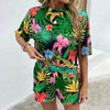 Shiny Floral Print Round Neck Dropped Shoulder Half Sleeve Top and Shorts Set