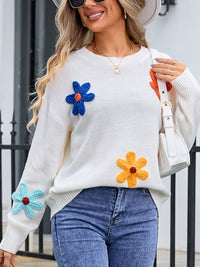 Angel Wings Crochet Flower Round Neck Sweater