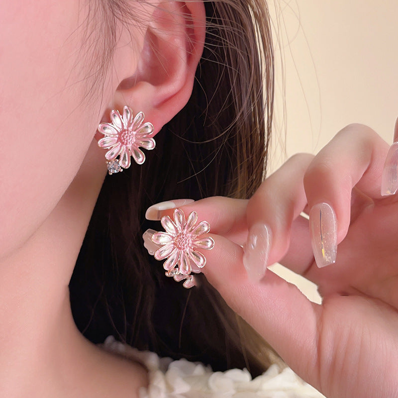 Alloy Drip Oil Flower Stud Earrings