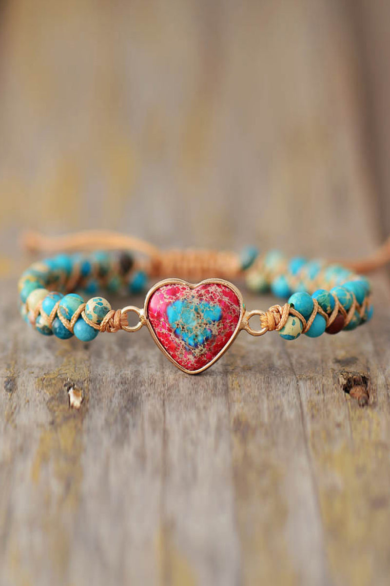 Pulsera de piedra natural hecha a mano en forma de corazón