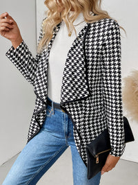 Houndstooth Open Front Long Sleeve Jacket