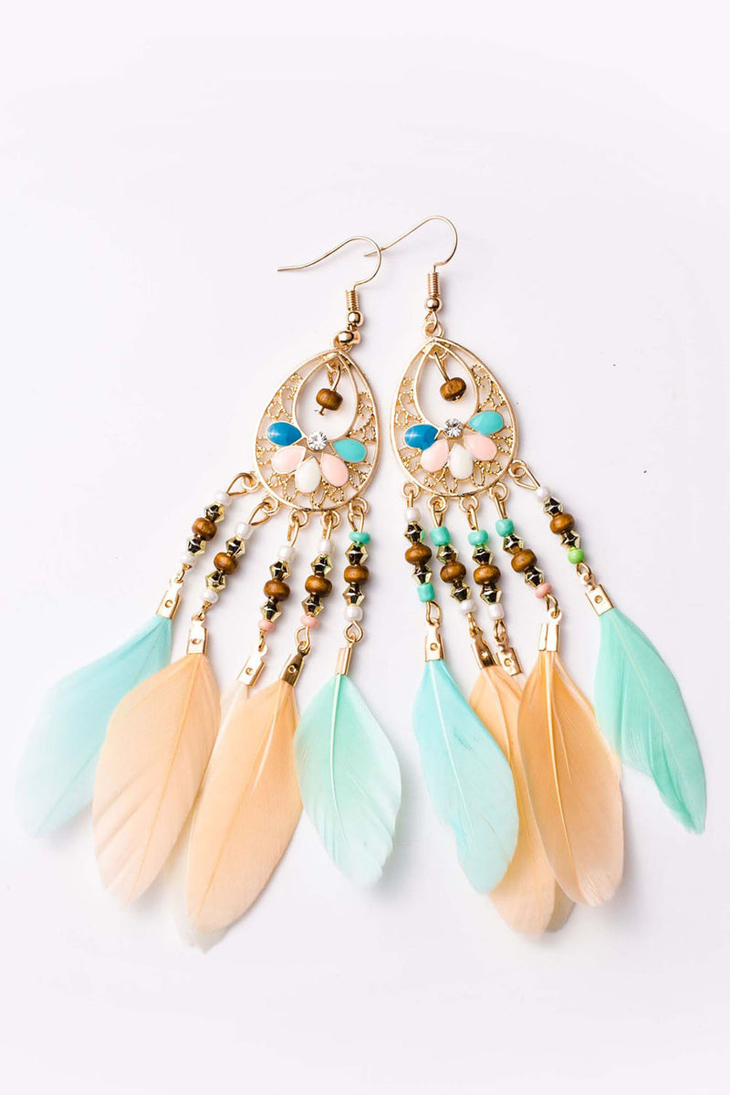 Pendientes con borlas de plumas huecas bohemias multicolores