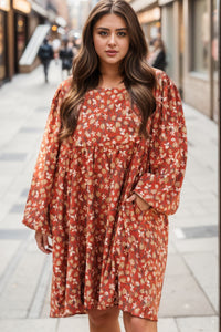 Vestido de Flores de Talla Grande con Cuello Redondo