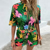 Shiny Floral Print Round Neck Dropped Shoulder Half Sleeve Top and Shorts Set