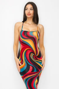 Vestido midi multicolor con estampado de mármol y espalda cruzada