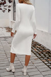 Slit V-Neck Long Sleeve Midi Dress