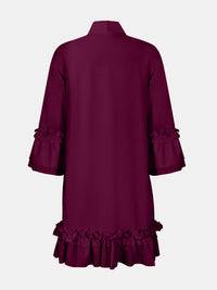 Frill Tie Neck Three-Quarter Sleeve Dress