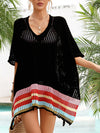 Slit Openwork V-Neck Half Sleeve Cover-Up