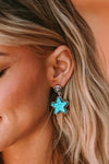 Green Star Dangle Antique Studded Western Earrings