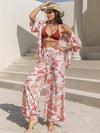 Printed Open Front Half Sleeve Top and Pants Set