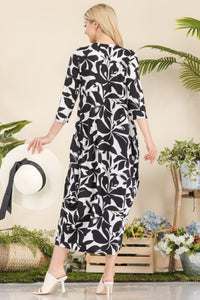 Celeste Full Size Printed Contrast Dress with Pockets