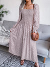 Smocked Square Neck Flounce Sleeve Dress