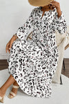 Tiered Leopard Notched Three-Quarter Sleeve Dress