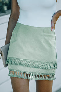 Green Tiered Tassel Zip-up High Waist Mini Skirt