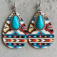 Turquoise Teardrop Shape Wooden Dangle Earrings