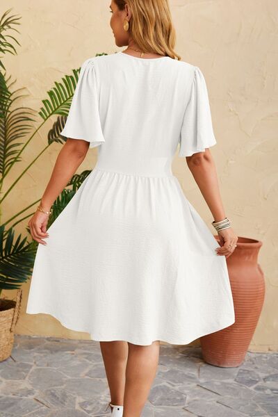 Ruched Surplice Short Sleeve Dress