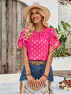 Printed Round Neck Petal Sleeve Blouse