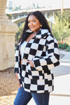 Double Take Full Size Checkered Button Front Coat with Pockets