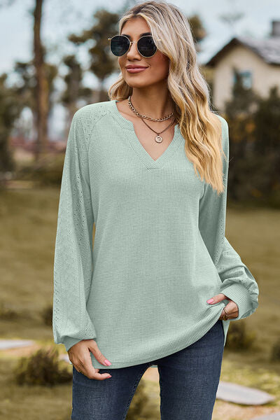 Eyelet Notched Raglan Sleeve T-Shirt