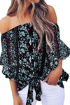 Tied Printed Off-Shoulder Half Sleeve Blouse