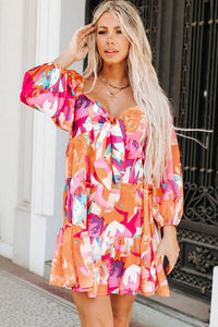 Sweetheart Neck Balloon Sleeve Tiered Mini Dress