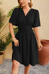 Ruched Surplice Short Sleeve Dress