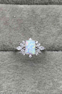 925 Sterling Silver Zircon and Opal Ring