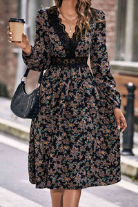 Floral Spliced Lace V-Neck Dress