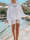 Double Take Openwork Tassel Hem Long Sleeve Knit Cover Up