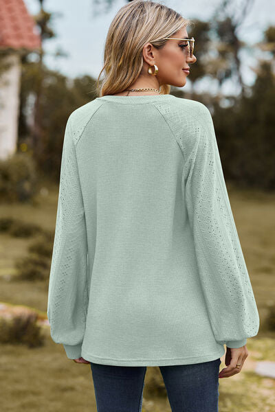 Eyelet Notched Raglan Sleeve T-Shirt