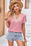 Eyelet V-Neck Petal Sleeve T-Shirt