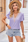 Eyelet V-Neck Petal Sleeve T-Shirt