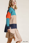 Colorblock Contrasted Cotton Fabric On Back Top With Side Slits And High Low Hem