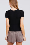 Short Slv Crew Neck Pointelle Sweater Top